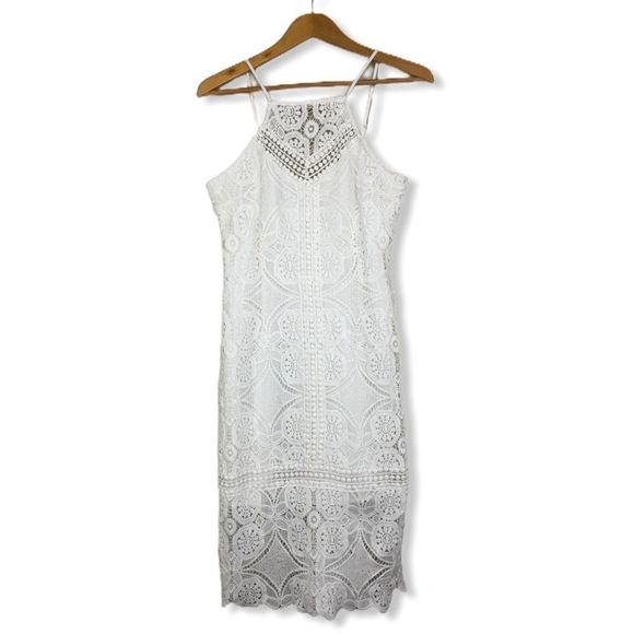 J.O.A White Sleeveless Square Neck Lace Midi Dress size Medium - Picture 4 of 15
